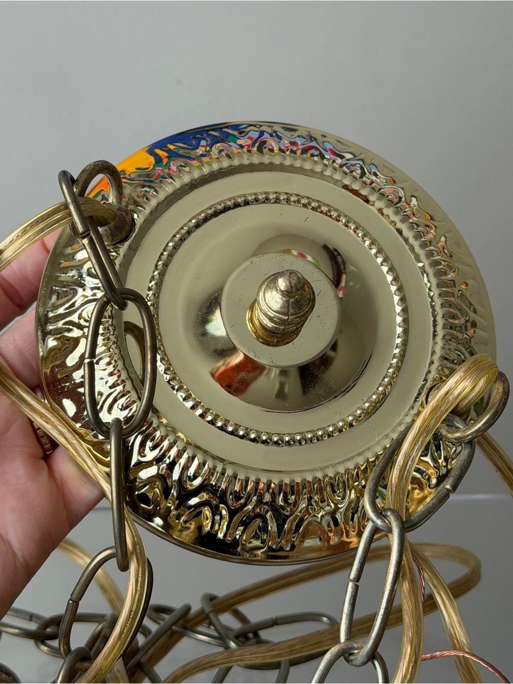 Double Pendant Ceiling Light Swag Ornate Gold Hanging Lantern Canopies Retro MCM - Picture 7 of 15